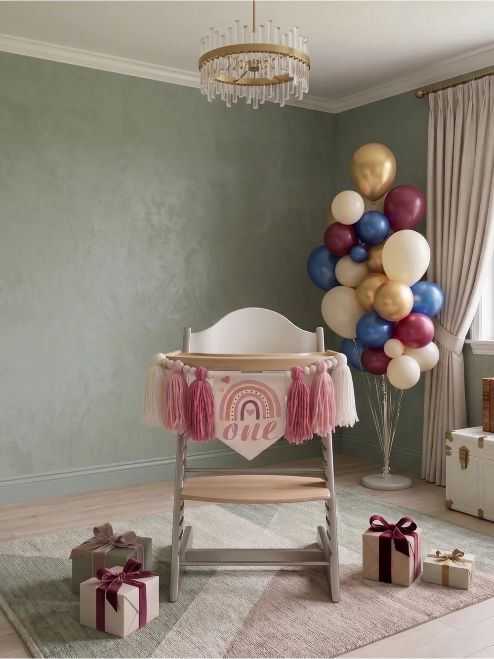 NWT Boho 1st Birthday Decor Pink Rainbow Highchair Banner Photo Prop